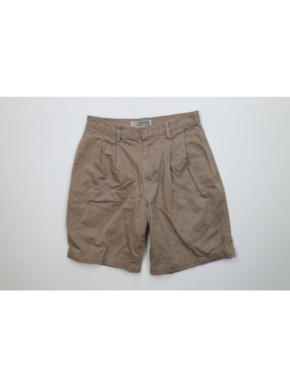 Vintage 90s Streetwear Mens 29 Pleated Above Knee Chino Golf Shorts Beige Cotton